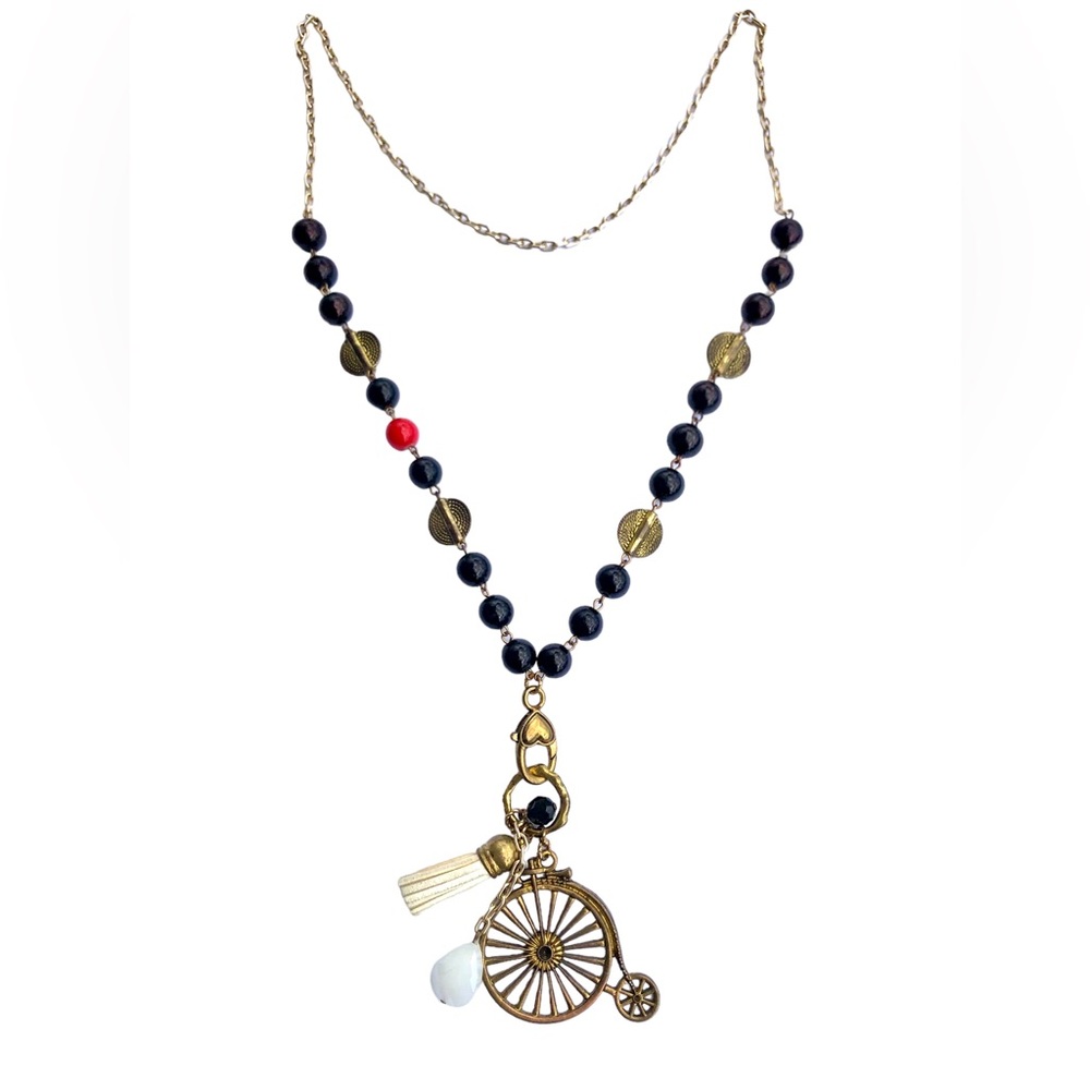 Hand Crafted 28” Necklace with Dangle Charm Vintage Bicycle Pendant